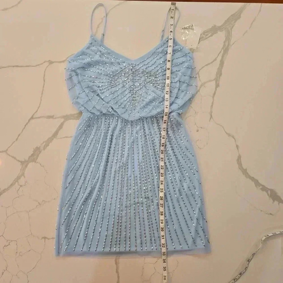 NWT Xscape Beaded Blouson Mesh Mini Party Cocktail Dress Size 6 Light Blue - Picture 11 of 14